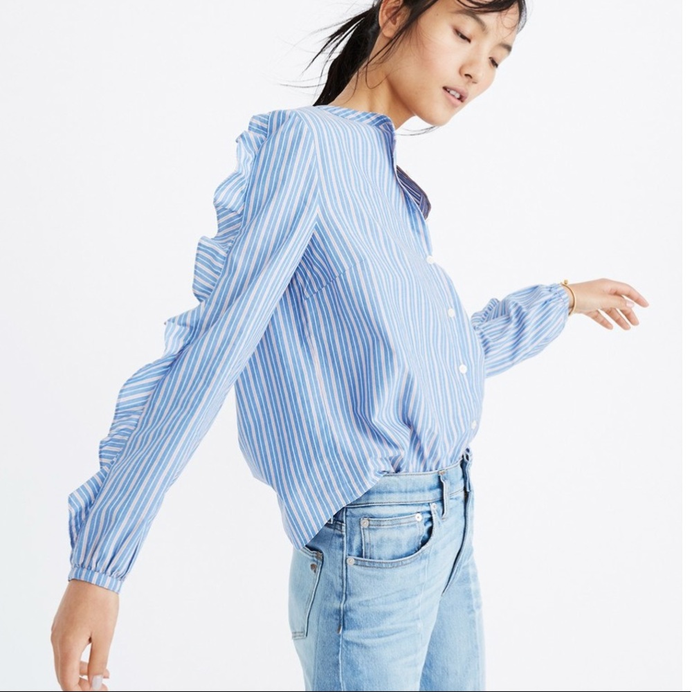 Madewell Stripe Frill Sleeve Shirt - Picture 2 of 4